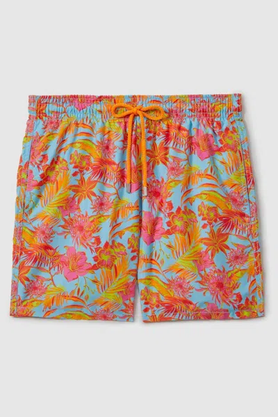 Vilebrequin Tropical Print Swim Shorts In Santorin Orange