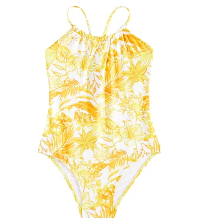 Vilebrequin Kids' Gazette Floral Halterneck Swimsuit In Yellow