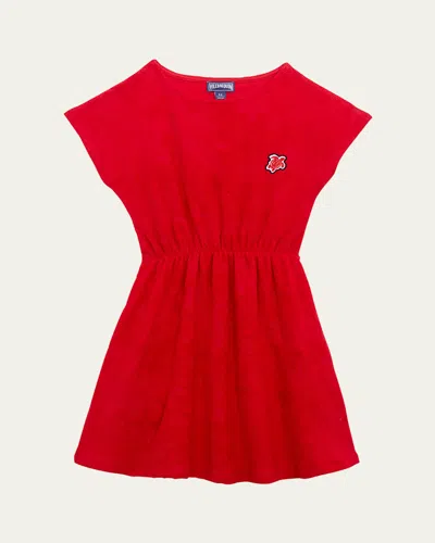 Vilebrequin Kids' Girl's Flo Embroidered Terry Cloth Dress In Lipstick Lp7