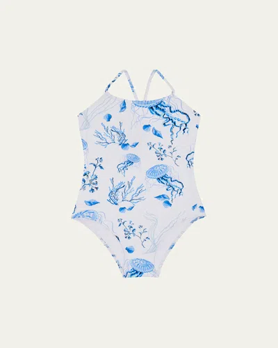 Vilebrequin Kids' Girl's Jellyfish Printed One-piece Swimsuit In Blue