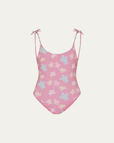 Vilebrequin Kids' Girl's Multicolor Tortues One-piece Swimsuit In Pink