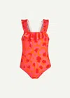 Vilebrequin Girl's One-piece Leopard-print Swimsuit In Abricot