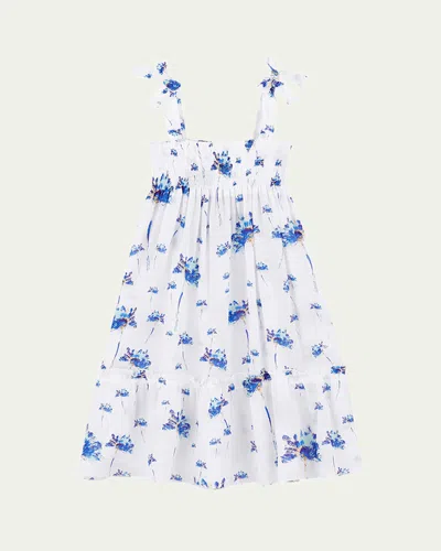VILEBREQUIN GIRL'S SHINY FLORAL TIE-SHOULDER DRESS