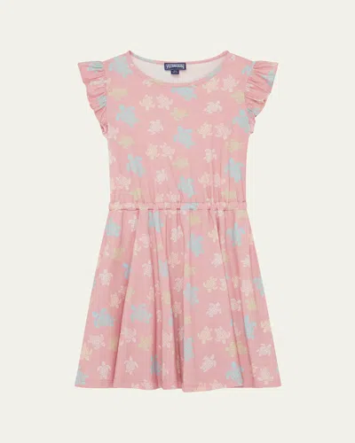 Vilebrequin Kids' Girl's Turtle-print Organic Cotton Dress In Pink