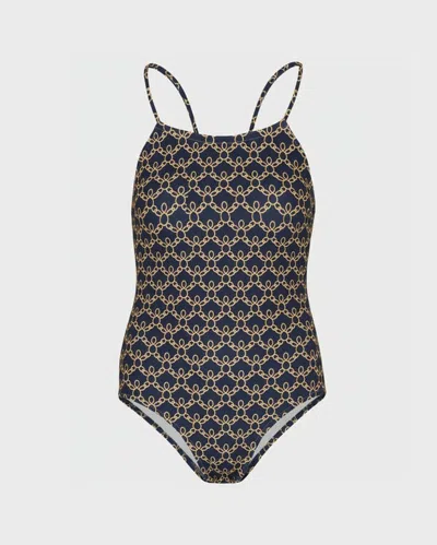 Vilebrequin Kids' Girls One-piece Swimsuit Turtles Chain In Blue