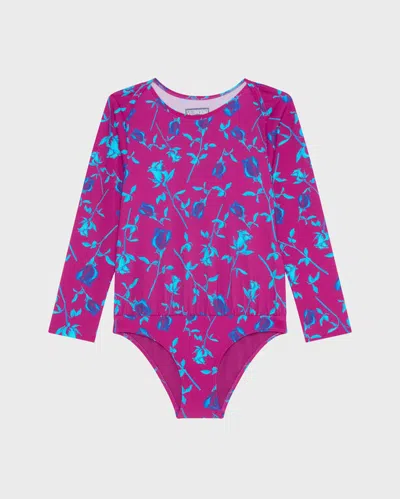 Vilebrequin Kids' Girls Swimsuit Rashguard One-piece Roses In Red