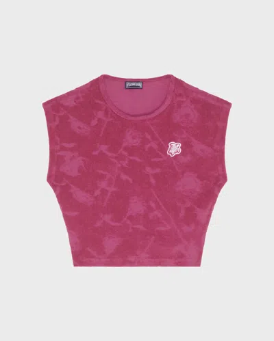 Vilebrequin Kids' Girls Terry Jacquard Tanktop Roses In Red