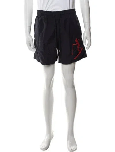 Pre-owned Vilebrequin Graphic Print Embroidered Accent Swim Trunks In Blue