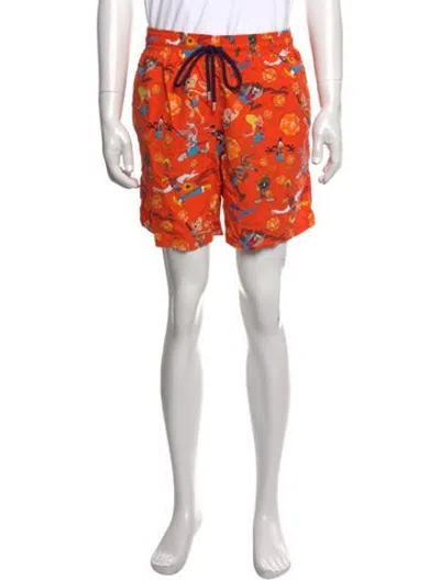 Pre-owned Vilebrequin Graphic Print Swim Trunks In Orange