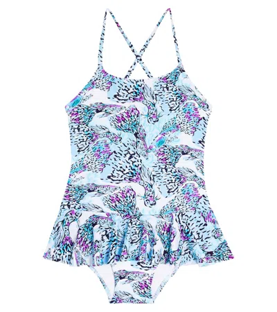 Vilebrequin Kids' Grilly Ruffle-trimmed Swimsuit In Blue