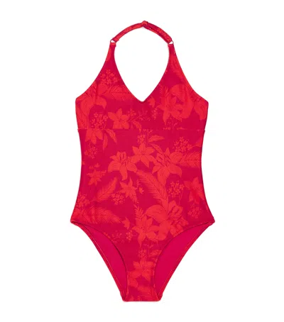 Vilebrequin Kids' Halterneck Tropical Floral Swimsuit In Red