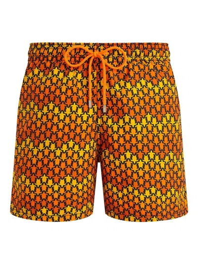 Vilebrequin Herringbones Turtles Swim Shorts In Orange