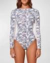 Vilebrequin Isadora Fish-print Rashguard One-piece Swimsuit In Blanc