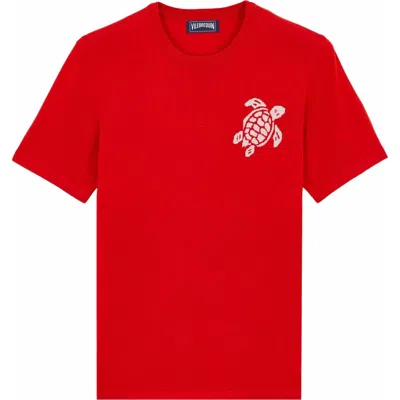Vilebrequin Jacquard Turtle Cotton T-shirt In Coquelicot