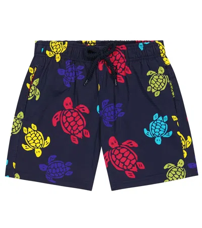 Vilebrequin Kids' Jirise Printed Swim Trunks In Bleu Marine