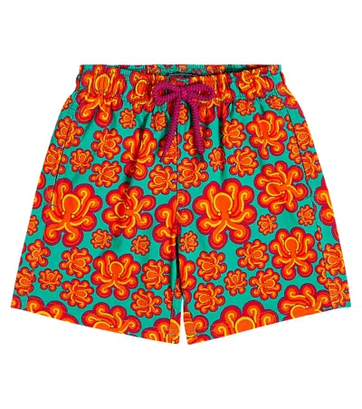 Vilebrequin Kids' Jirise Octopus Neon Swim Shorts In Orange