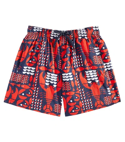 Vilebrequin Kids' Jirise Printed Swim Trunks In Red