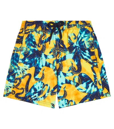 Vilebrequin Kids' Jirise Printed Swim Trunks In Yellow