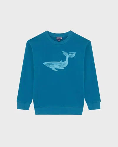 Vilebrequin Kids Crewneck Cotton Sweatshirt Placed Whale In Blue
