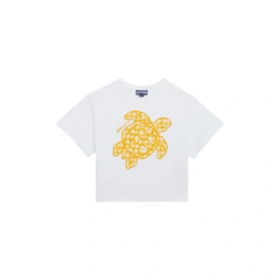 Vilebrequin Kids' Embroidered Turtle Cotton T-shirt In Blanc