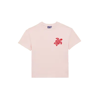 Vilebrequin Kids' Embroidered Turtle Cotton T-shirt In Pivoine