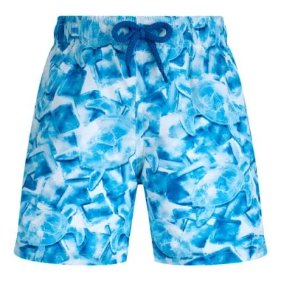 Vilebrequin Kids' Iced Turtles Light Fabric Swim Shorts In Blanc