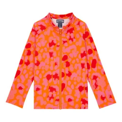 Vilebrequin Kids' New Leopard Zipper Rashguard In Abricot