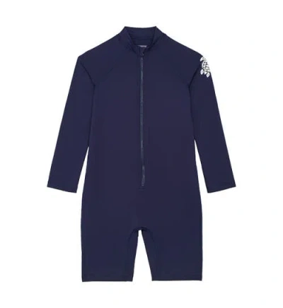 Vilebrequin Kids' Solid One-piece Rashguard Swimsuit In Bleu Marine