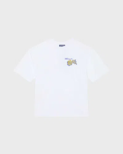 Vilebrequin Kids Organic Cotton Oversize T-shirt Frangipanier In Weiss