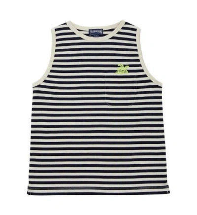 Vilebrequin Babies'  Kids' Striped Organic Cotton Tank Top In Marine/blanc