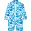 Vilebrequin Kids' Tahiti Flowers One-piece Rashguard In Blanc