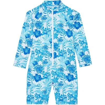 Vilebrequin Kids' Tahiti Flowers One-piece Rashguard In Blanc