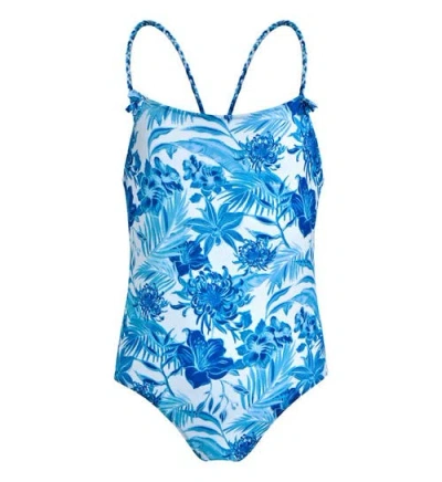 Vilebrequin Kids' Floral-print Braided-strap Swimsuit In Blanc