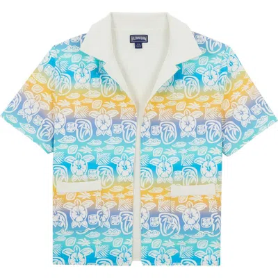 Vilebrequin Kids' Boy's Tahiti Turtles Open Front Shirt In Blue