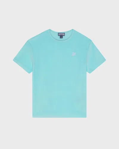 Vilebrequin Kids Terry T-shirt Embroidered Turtle In Blue