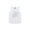 Vilebrequin Kids' Turtle Glitter Cotton Tank Top In Blanc