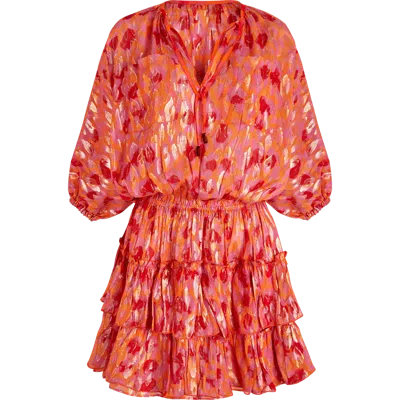 Vilebrequin Abstract Leopard Printed Silk Mini Dress In Apricot