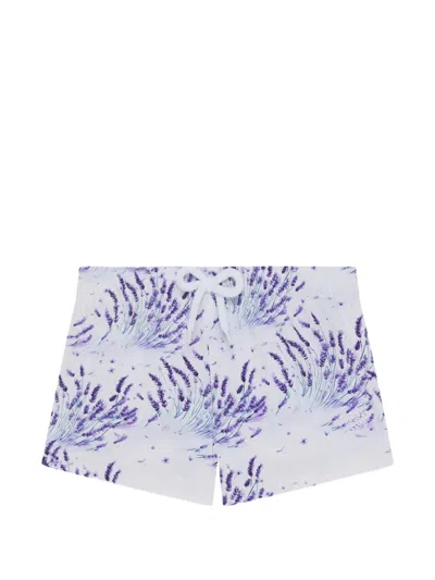 Vilebrequin Kids' Lavender-print Swim Shorts In White