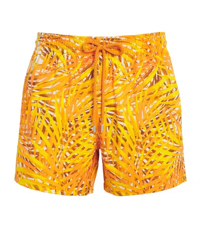 Vilebrequin Leaf Print Moorise Swim Shorts In Yellow