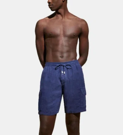 Vilebrequin Linen Bermuda Cargo Pockets Shorts In Blue