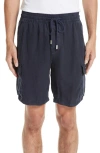 Vilebrequin Linen Bermuda Shorts With Drawstring And Cargo Pockets In Blue