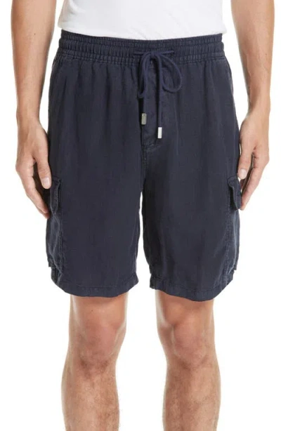 Vilebrequin Linen Bermuda Shorts With Drawstring And Cargo Pockets In Blue