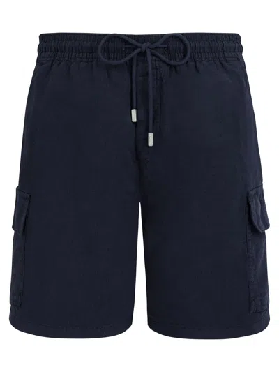 Vilebrequin Linen Bermuda Shorts With Drawstring And Cargo Pockets In Blue