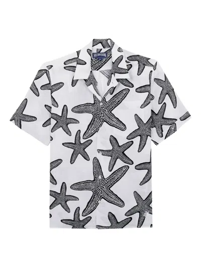 Vilebrequin Charli Camp-collar Printed Linen Shirt In White
