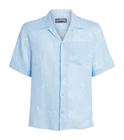 Vilebrequin Linen Bubble Turtle Print Charli Shirt In Blue