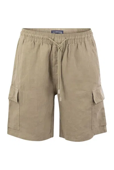 Vilebrequin Linen Cargo Bermuda Shorts In Beige