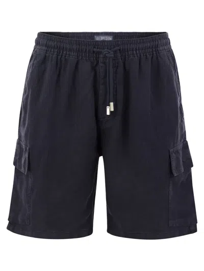 Vilebrequin Linen Cargo Bermuda Shorts In Blue