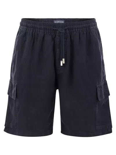 Vilebrequin Linen Cargo Bermuda Shorts In Black