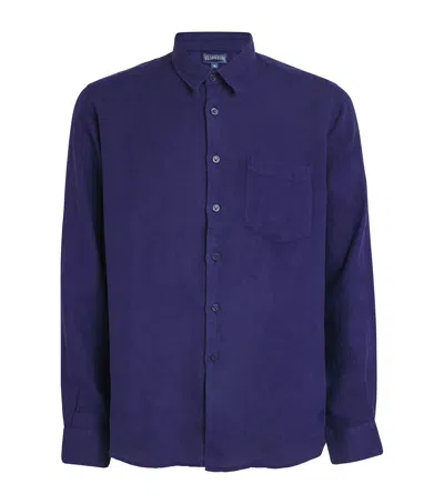 Vilebrequin Linen Embroidered Caroubis Shirt In Navy