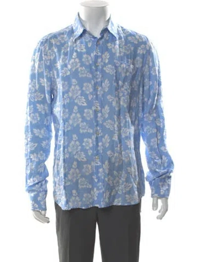 Pre-owned Vilebrequin Linen Floral Print Shirt In Blue